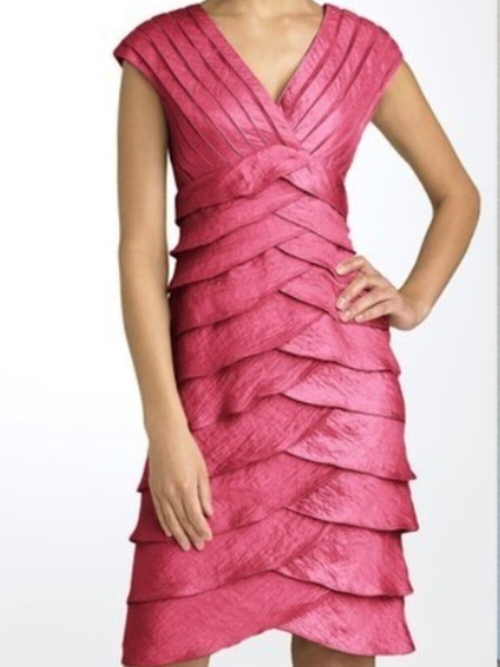 NWOT ADRIANNA PAPELL Tiered Ruffle Pleated Cocktail Dress 10 Red